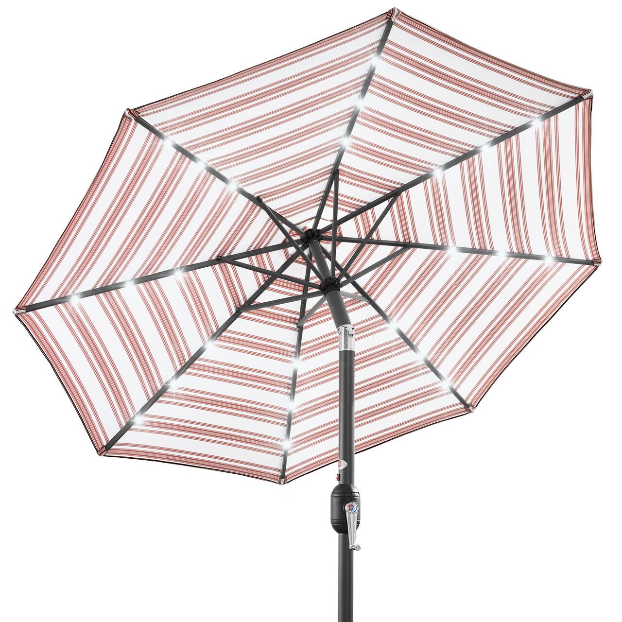 Best Choice Products 10ft Solar LED Lighted Striped Patio Umbrella w/ Crank, Tilt, Push Button, 6 Ribs
